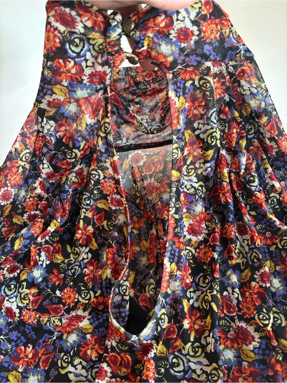 Free People All Dolled Up Black Floral Print Mesh Long Sleeve top - Picture 2 of 10
